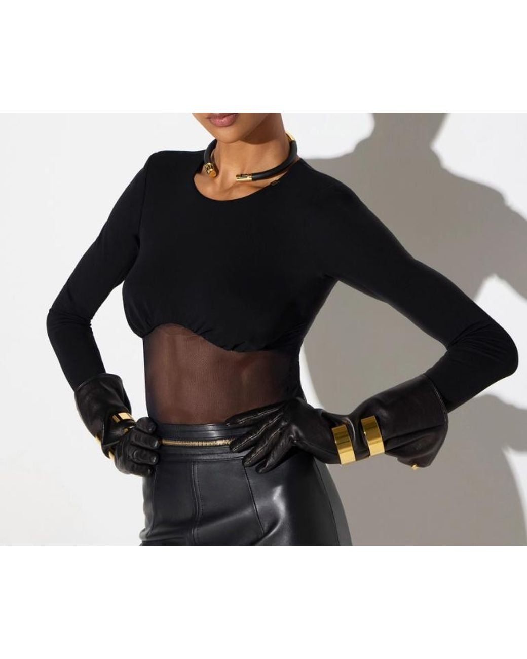 Elisabetta Franchi Black Jersey Crepe And Mesh Bodysuit