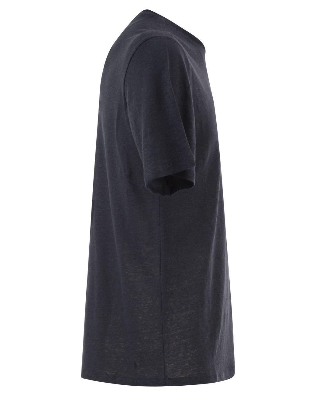 Majestic Black Stretch Linen T Shirt With Round Neckline