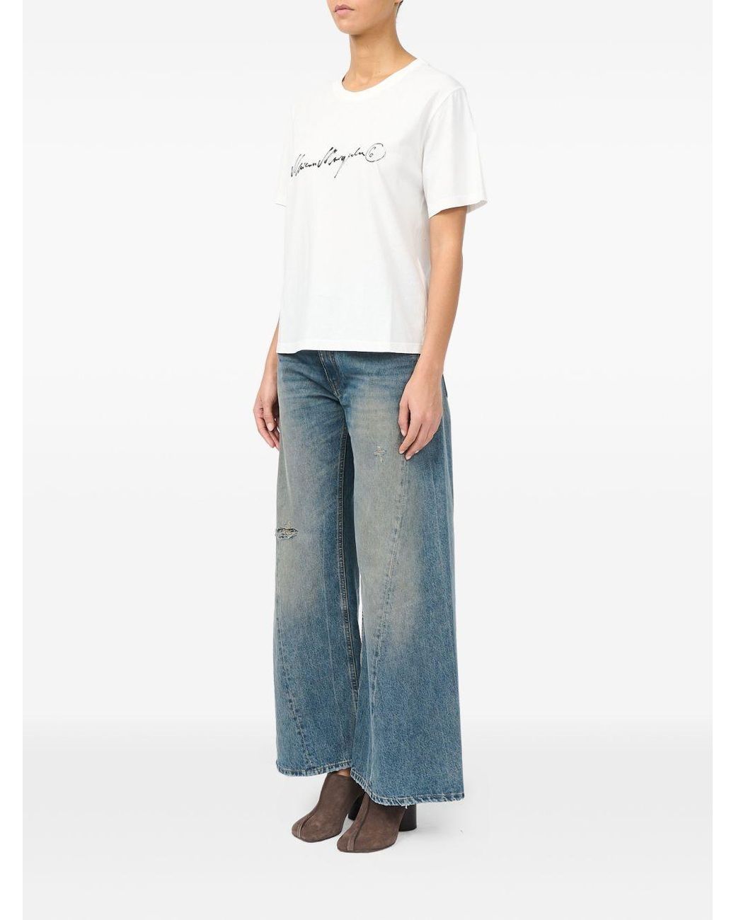 MM6 by Maison Margiela White Logo Cotton T Shirt