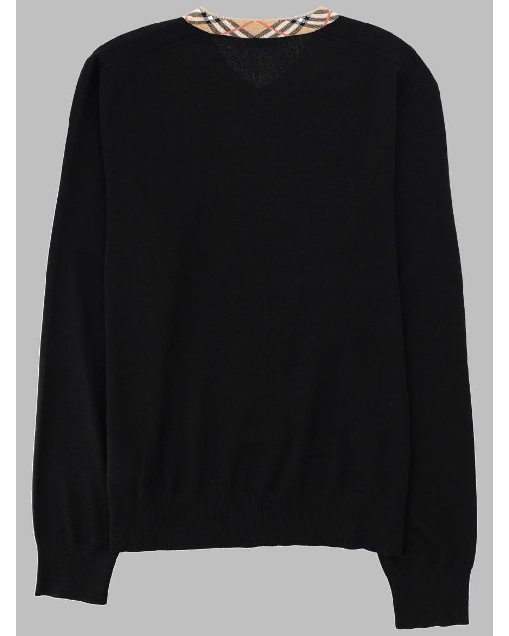Burberry Black Merino Wool Jumper Check Jumpers for men