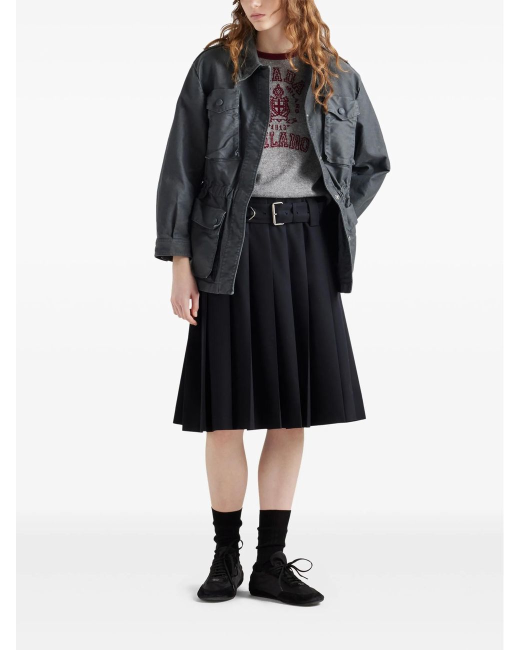 Prada Black Wool Midi Skirt