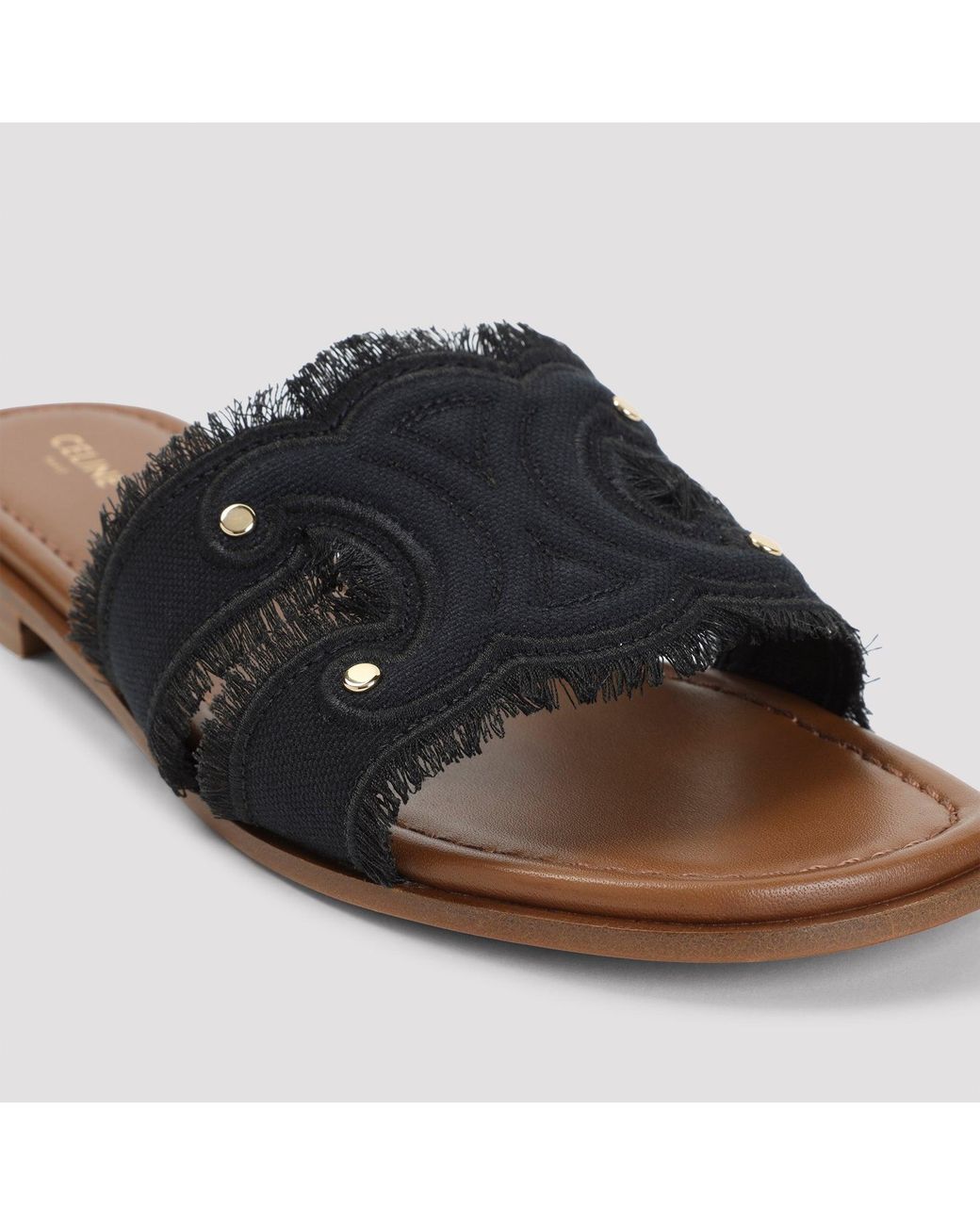 Céline Black Triomphe Mule mit Fransen