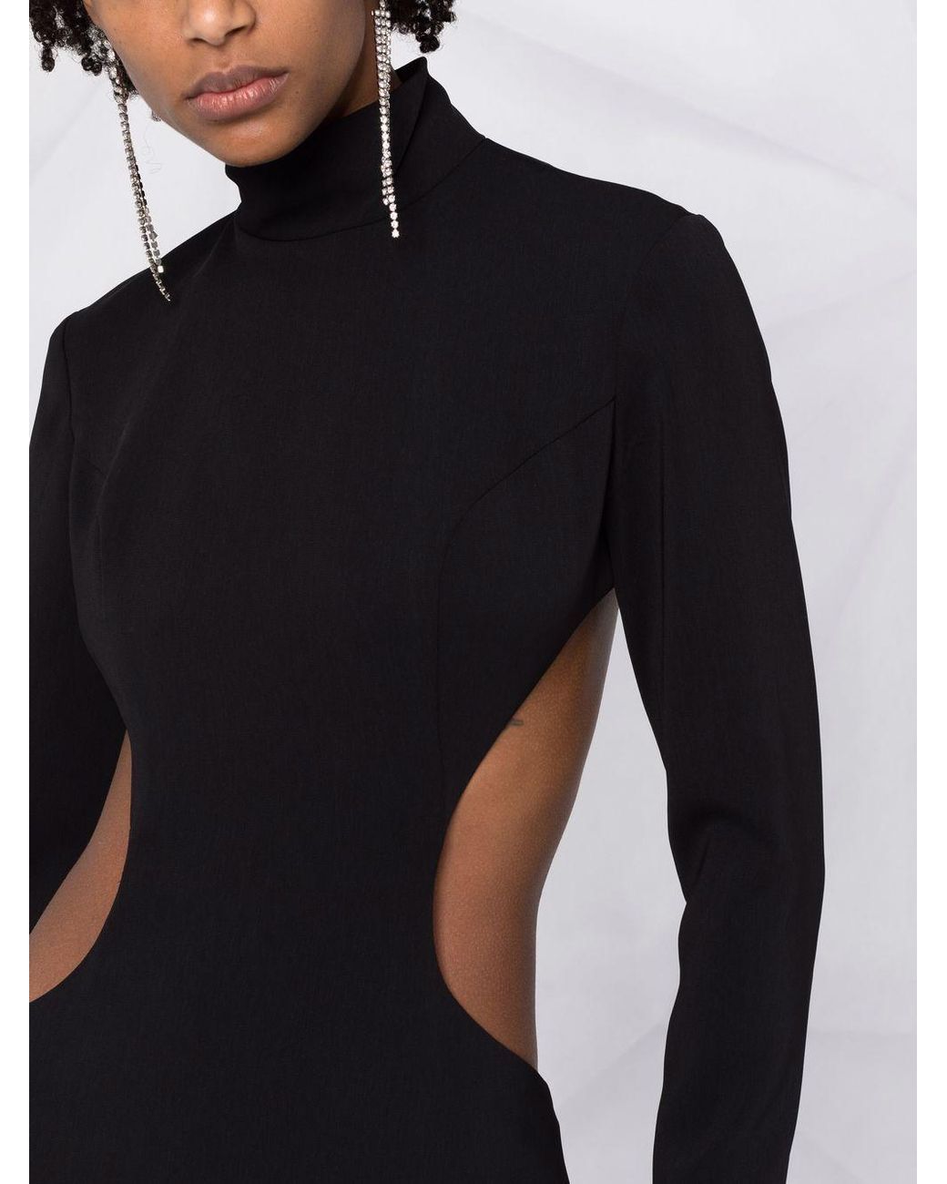 MONOT PRE Black Slit Detail Silk Crepe Long Dress