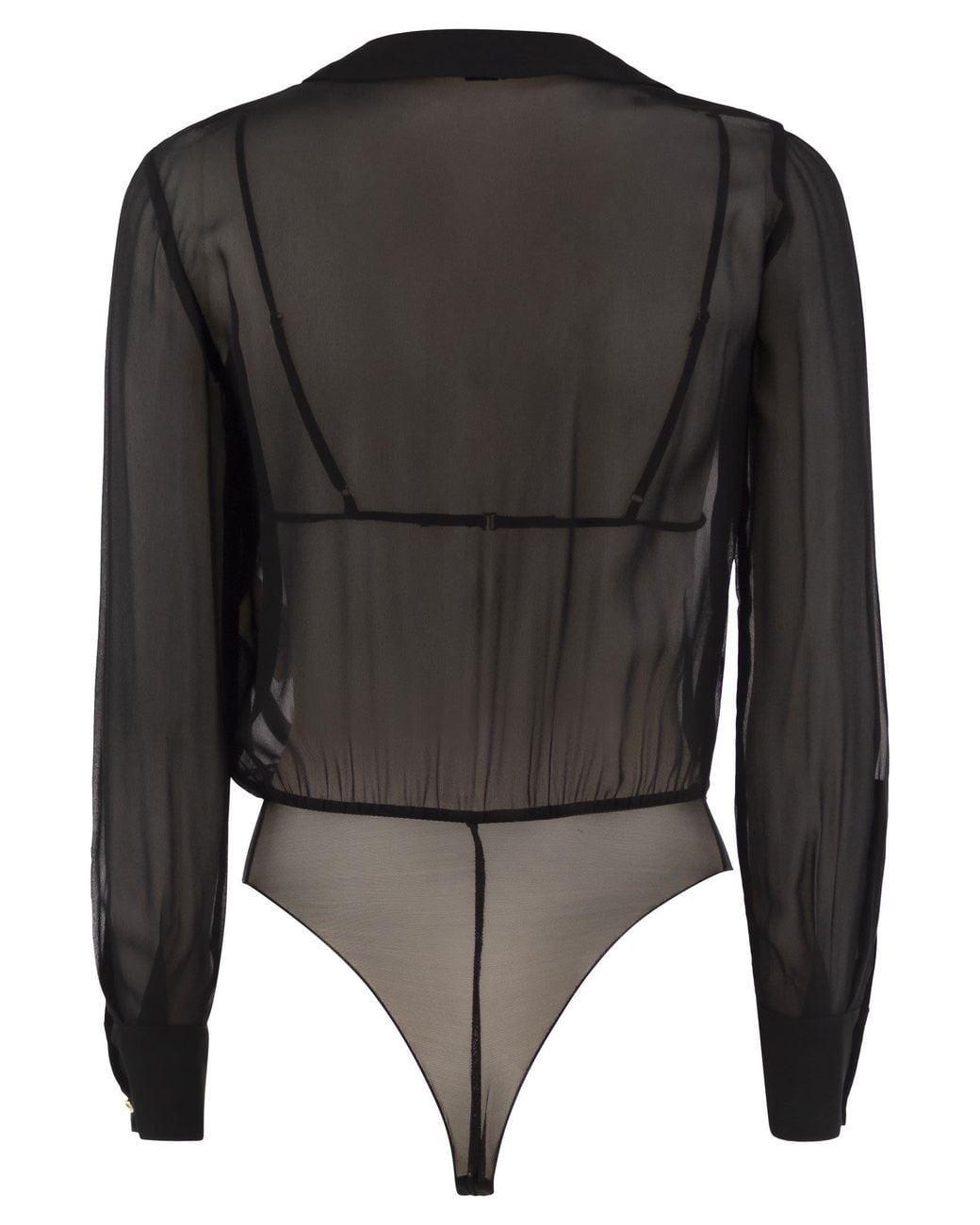 Elisabetta Franchi Black Voile Shirt Bodysuit With Jewel Necklace