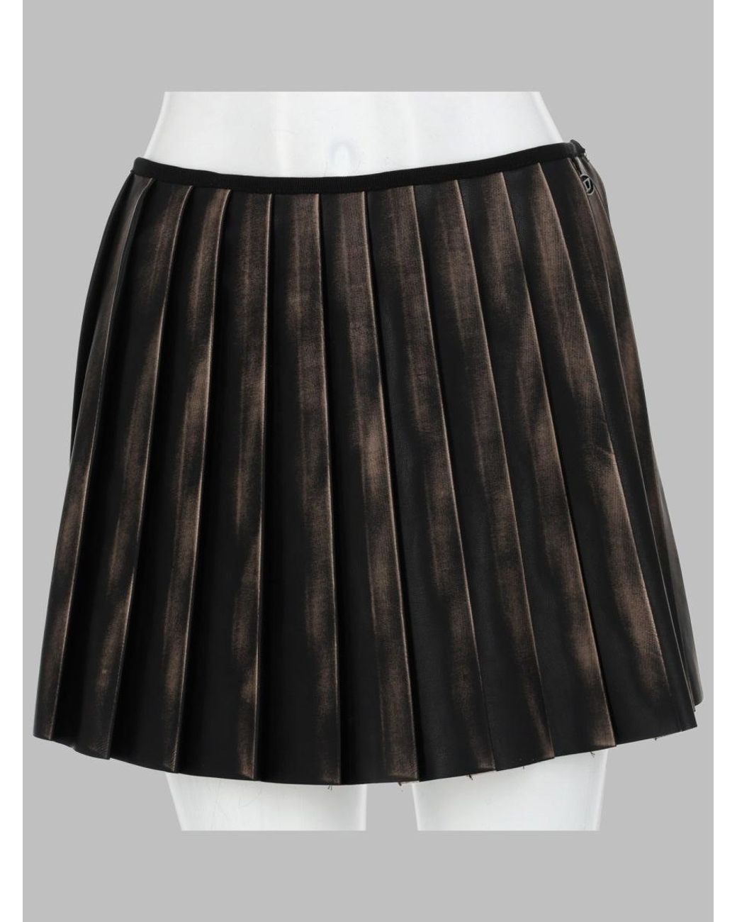 DIESEL Black Mini Pleated Distressed Polyester Skirt