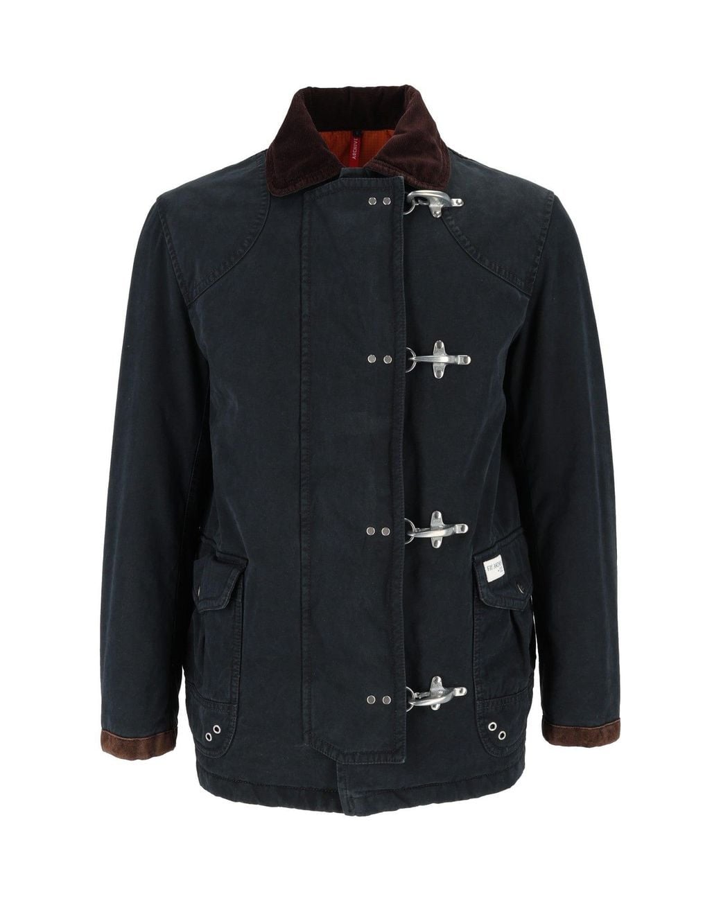 Fay Black Washed Cotton 4 Ganci Calf Suede Collar Jacket for men