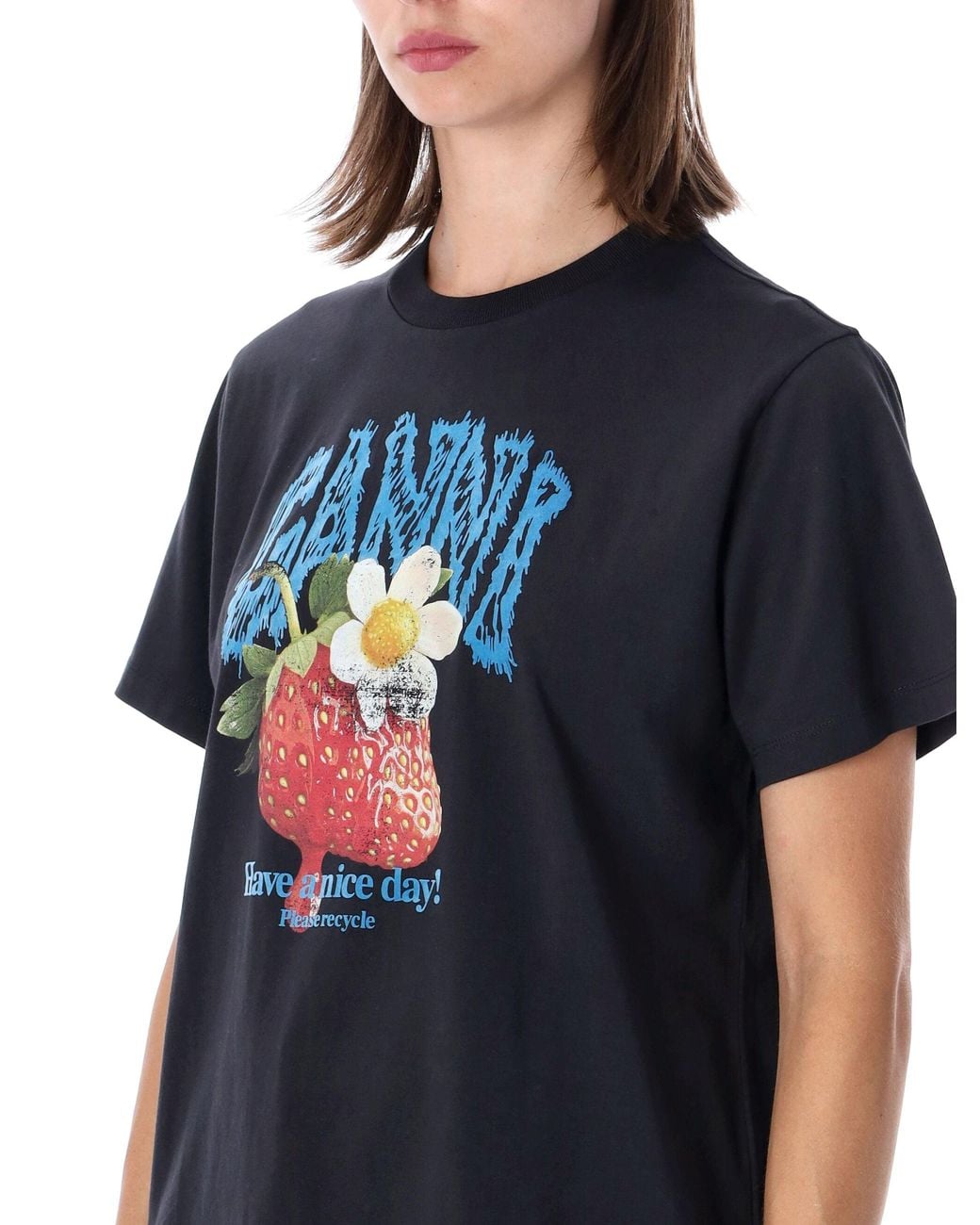 Ganni Blue Graphic Cotton T-Shirt