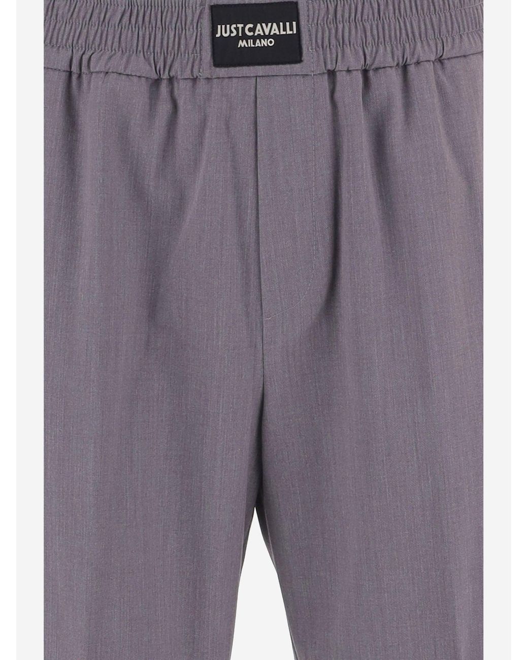 Just Cavalli Gray Stretch Viscose Blend Pants With Logo