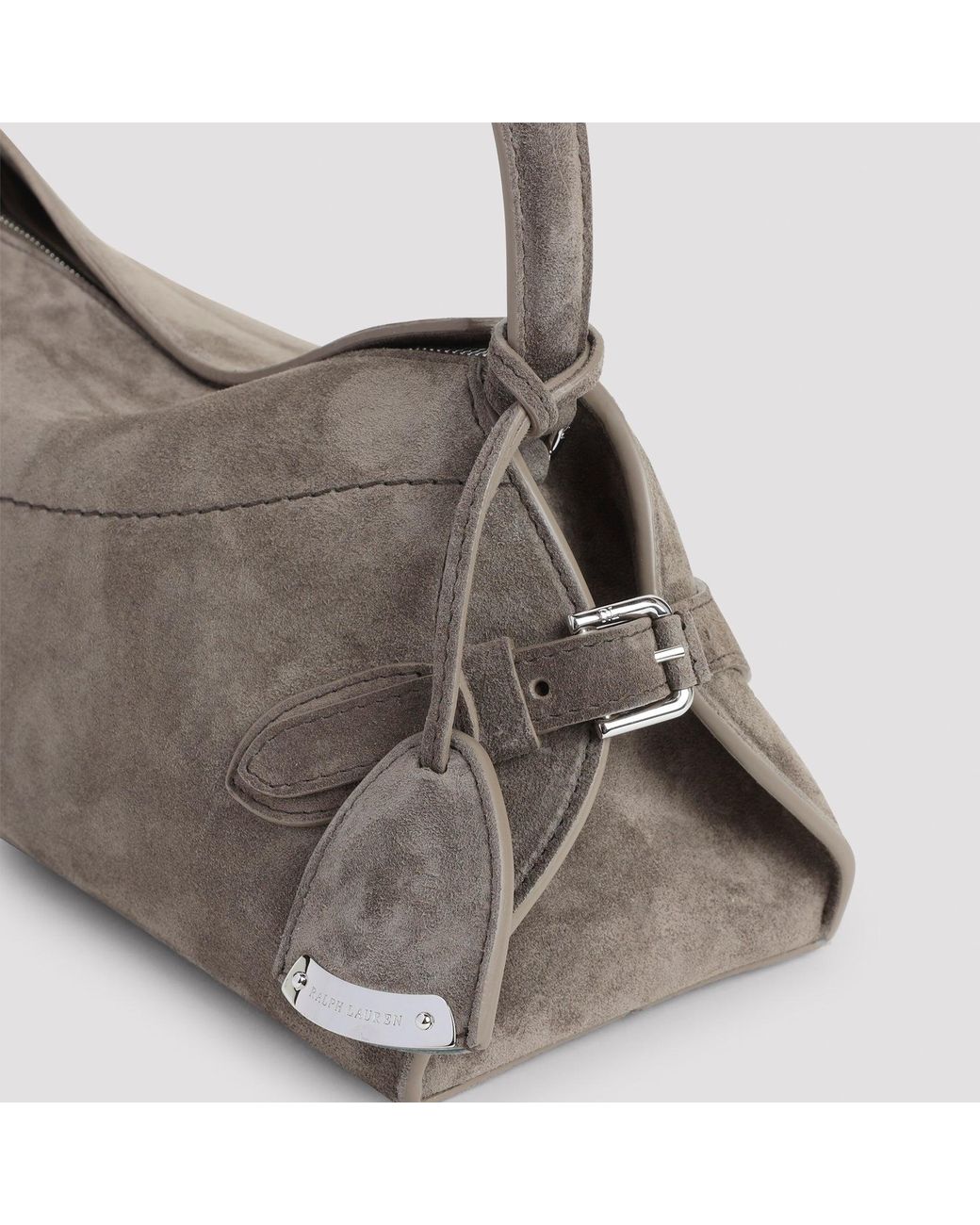 Ralph Lauren Gray Leather Shoulder Handbag With Adjustable Strap, W:30Cm H:14Cm D:11Cm