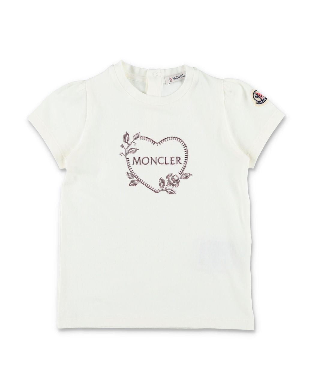 Moncler White Mini Embroidered Heart Logo Cotton T-Shirt
