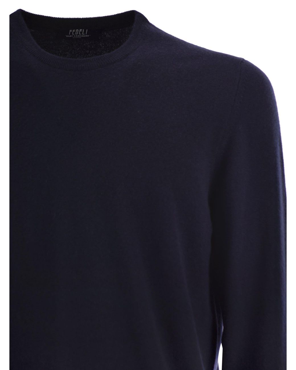 Fedeli Blue Argentina Baby Cashmere Crew Neck Sweater for men