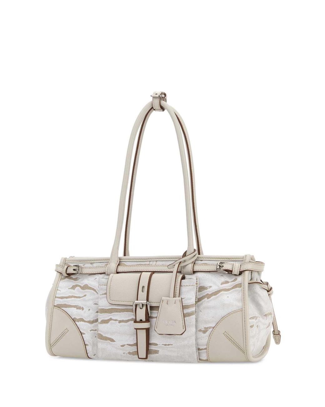 Prada White Printed Canvas Medium Bonnie Shoulder Bag