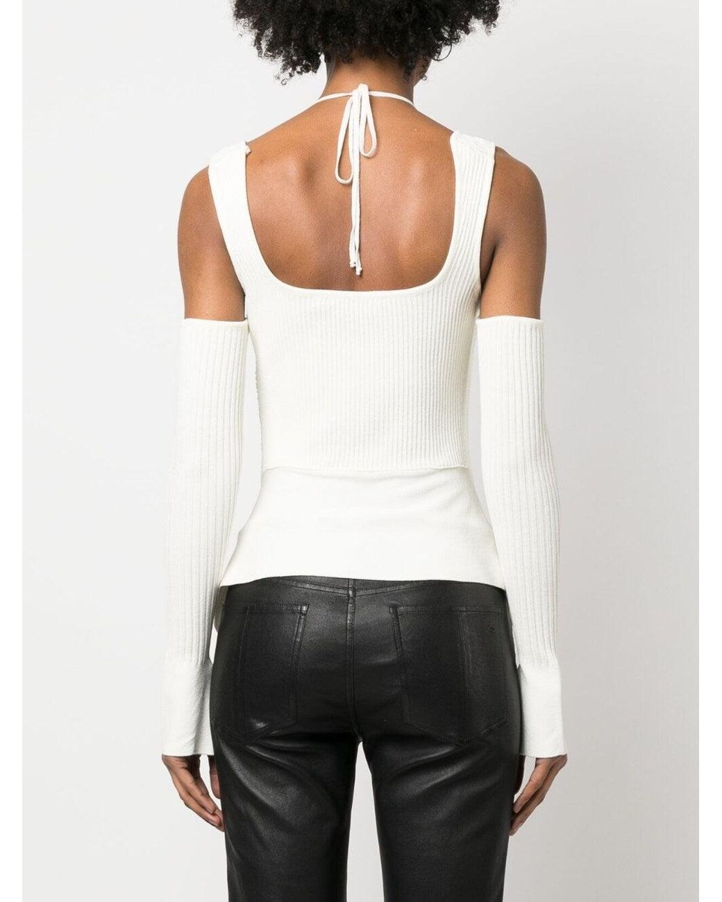 ANDREA ADAMO White Knit Ribbed Top