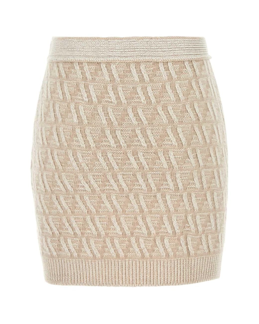Fendi Natural Embroidered Silk Blend Mini Skirt
