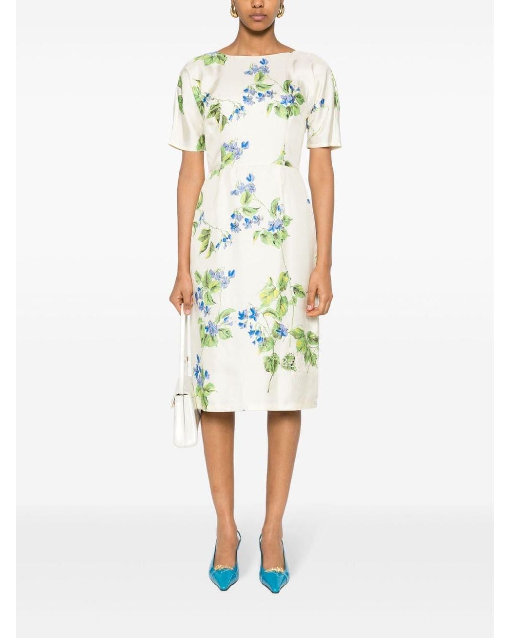 Prada Green Floral-Print Twill Dress