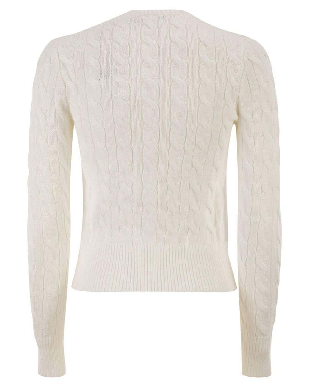 Polo Ralph Lauren White Cable Knit Cotton Crew Neck Cardigan