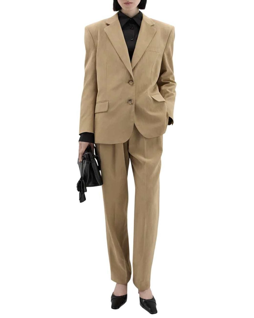 Magda Butrym Natural Tapered Trousers With Pleats