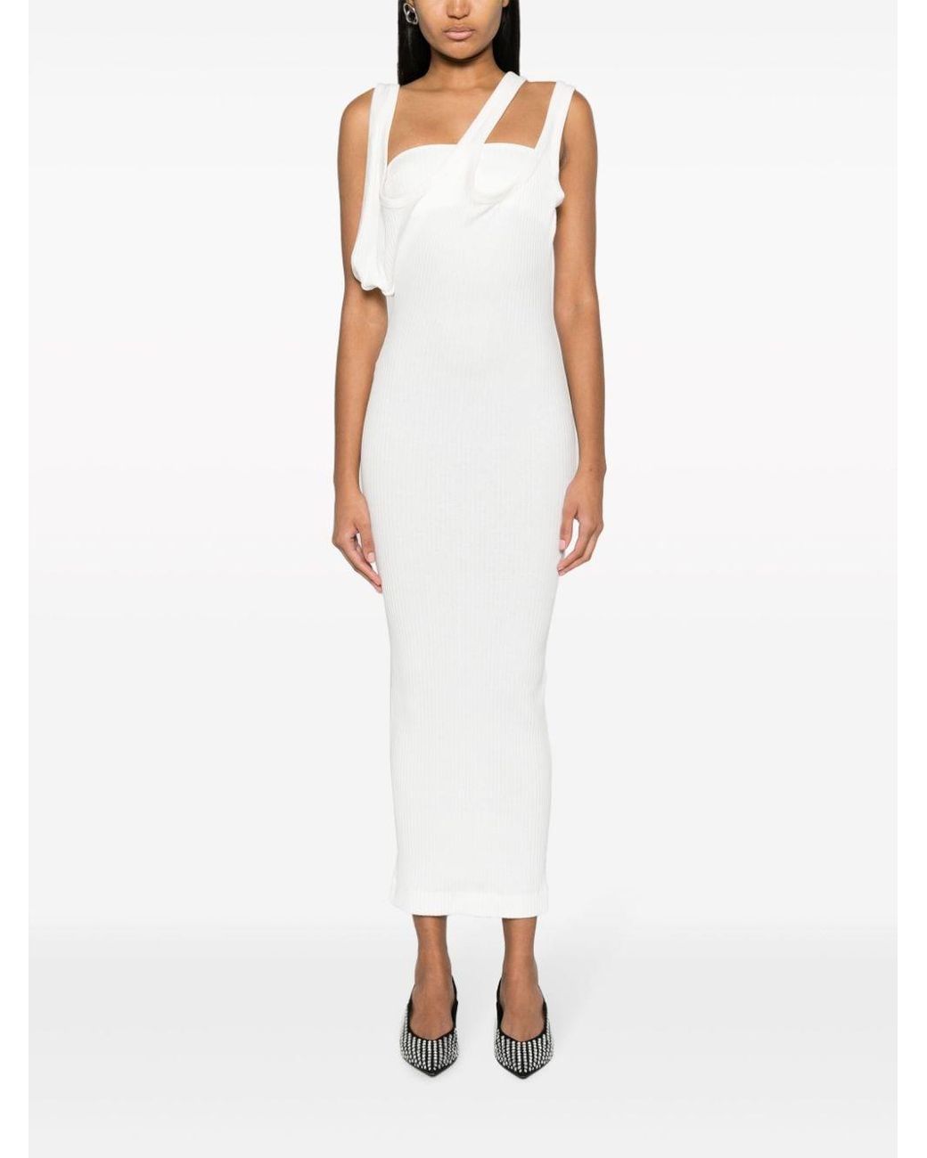 The Attico White Ribbed Jersey Midi Dress