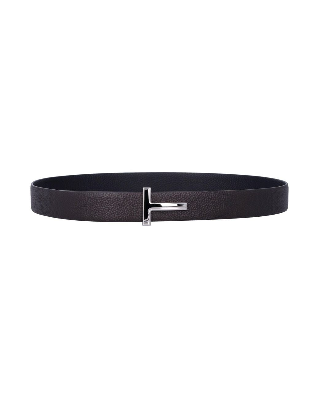Tom Ford Black Reversible Grained Calf Leather Belt With Polished T Buckle, 3 Cm