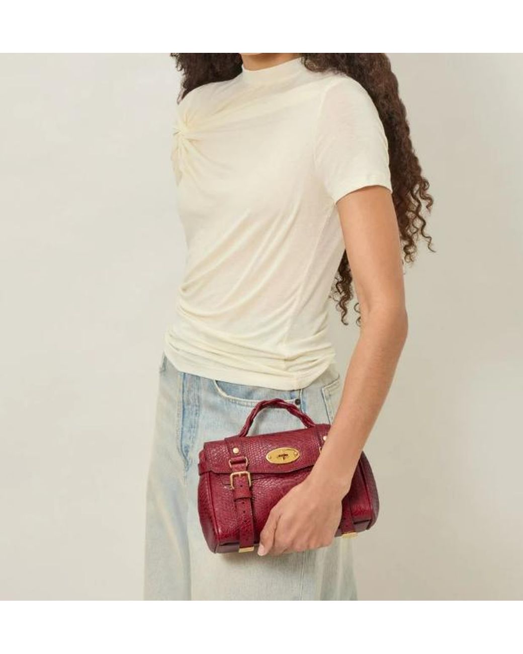 Mulberry Red Mini Alexa Waxed Snake Print