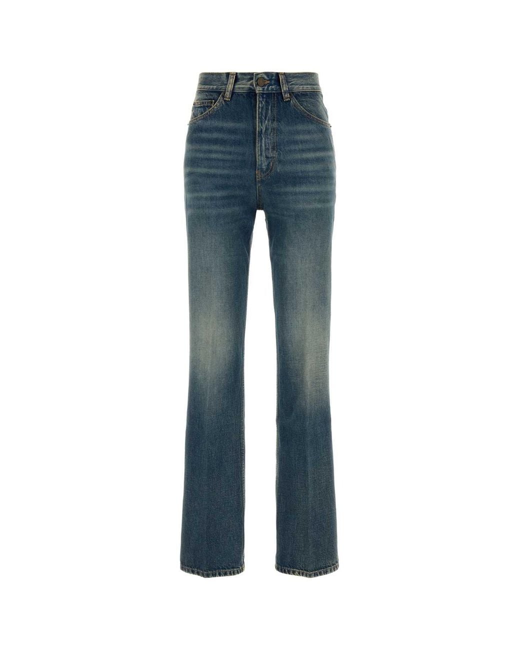 Saint Laurent Blue Clyde High-Rise Straight-Leg Pants