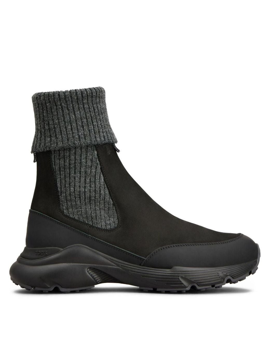 Tod's Black Leather Knitted Chelsea Boots