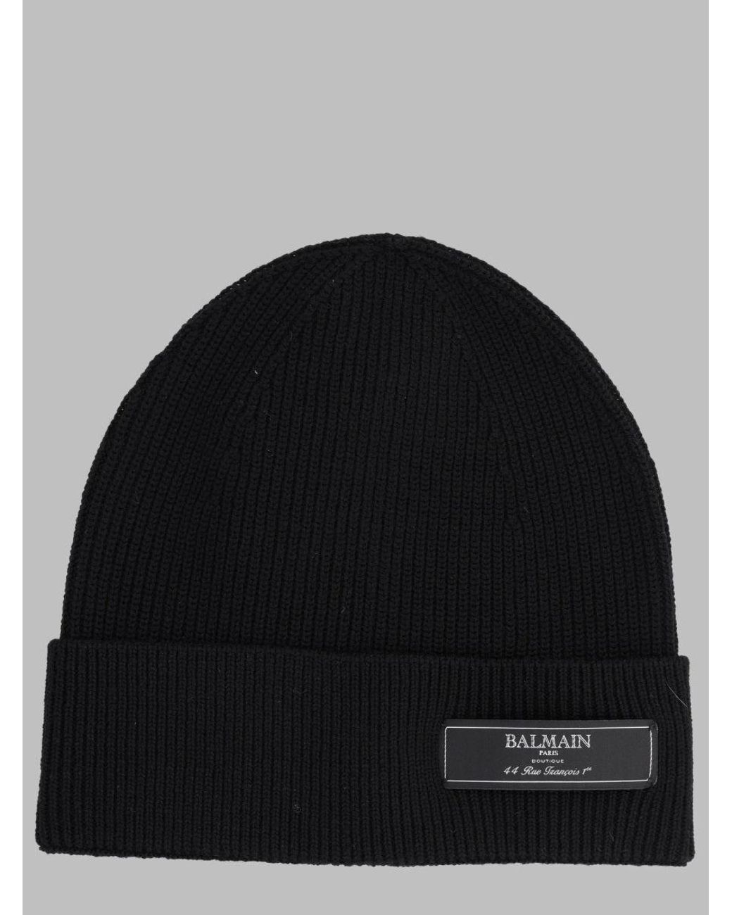 Balmain Black Beanie With Logo Patch for men