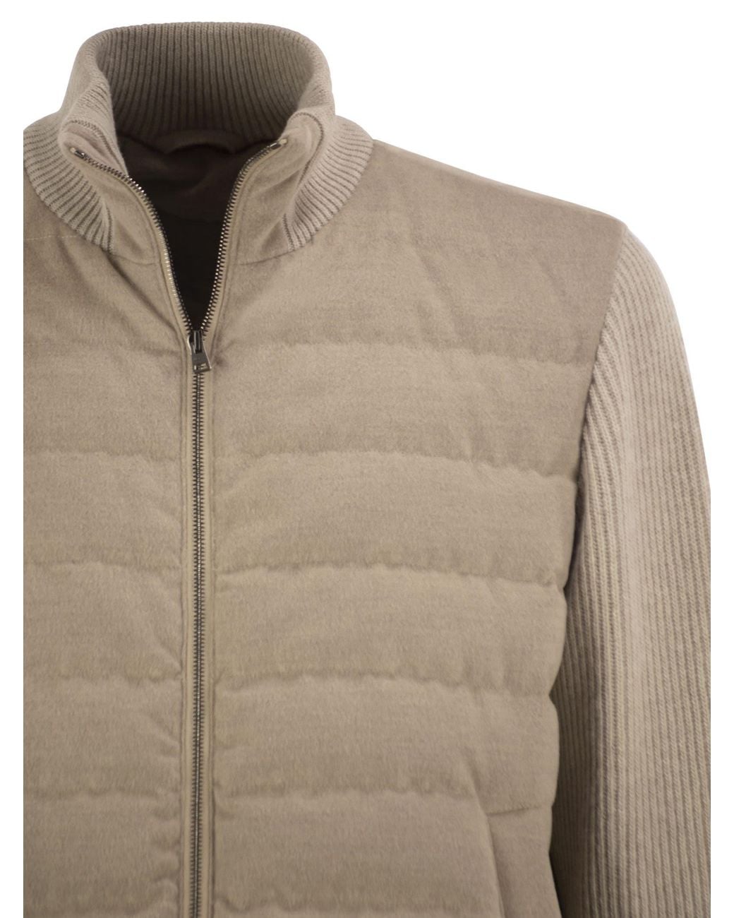 Herno Natural Quilted Knit And Fabric Jacket With High Collar for men