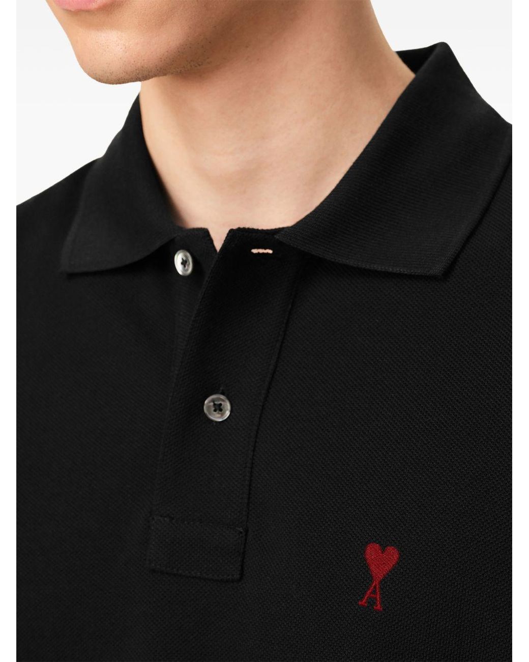 AMI Black Ami De Coeur Cotton Polo Shirt
