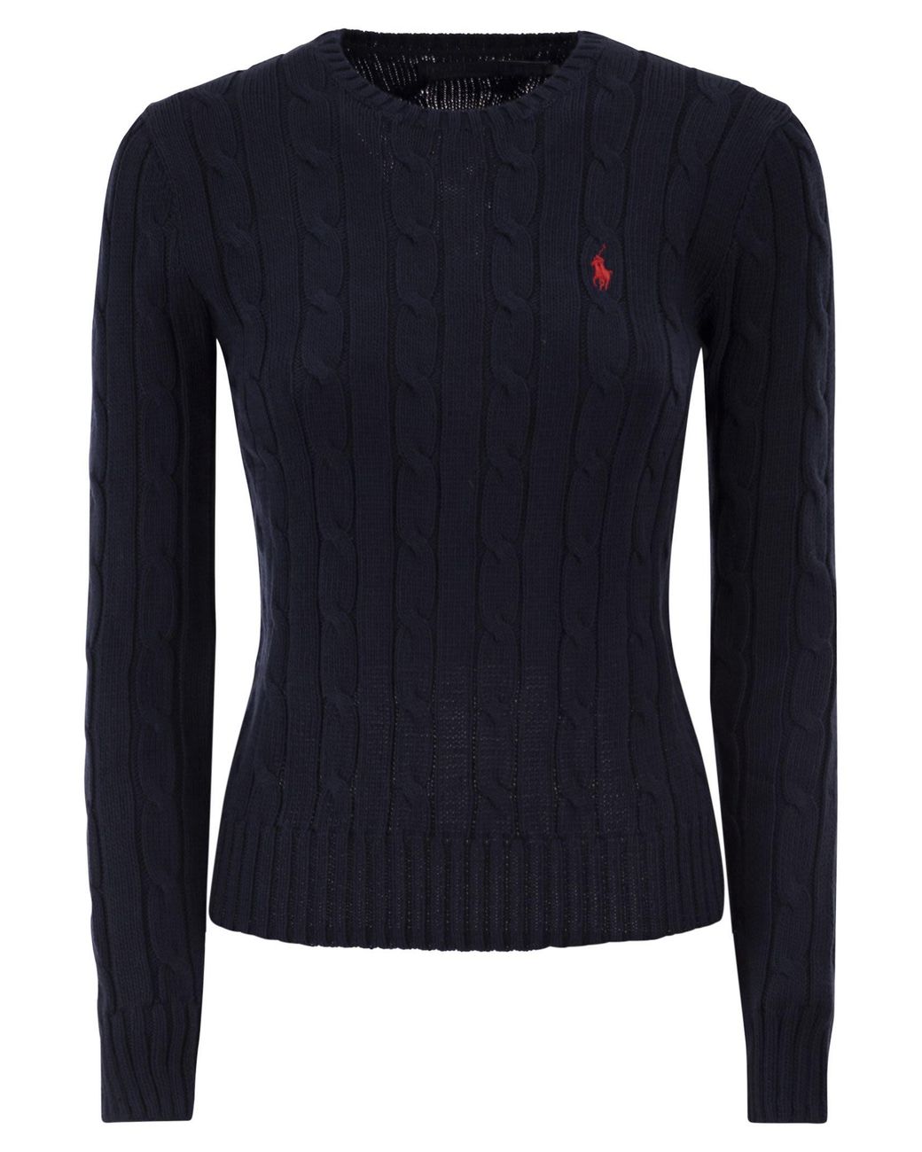 Polo Ralph Lauren Blue Cotton Cable Knit Crew Neck Jumper