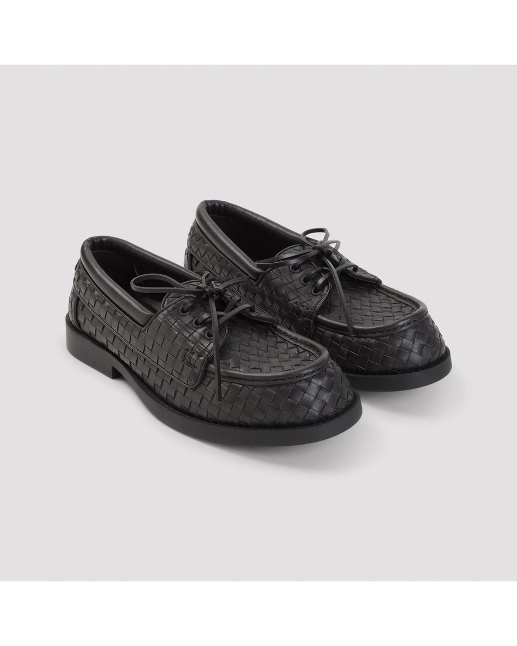 Bottega Veneta Black Pier Intrecciato Boat Shoes