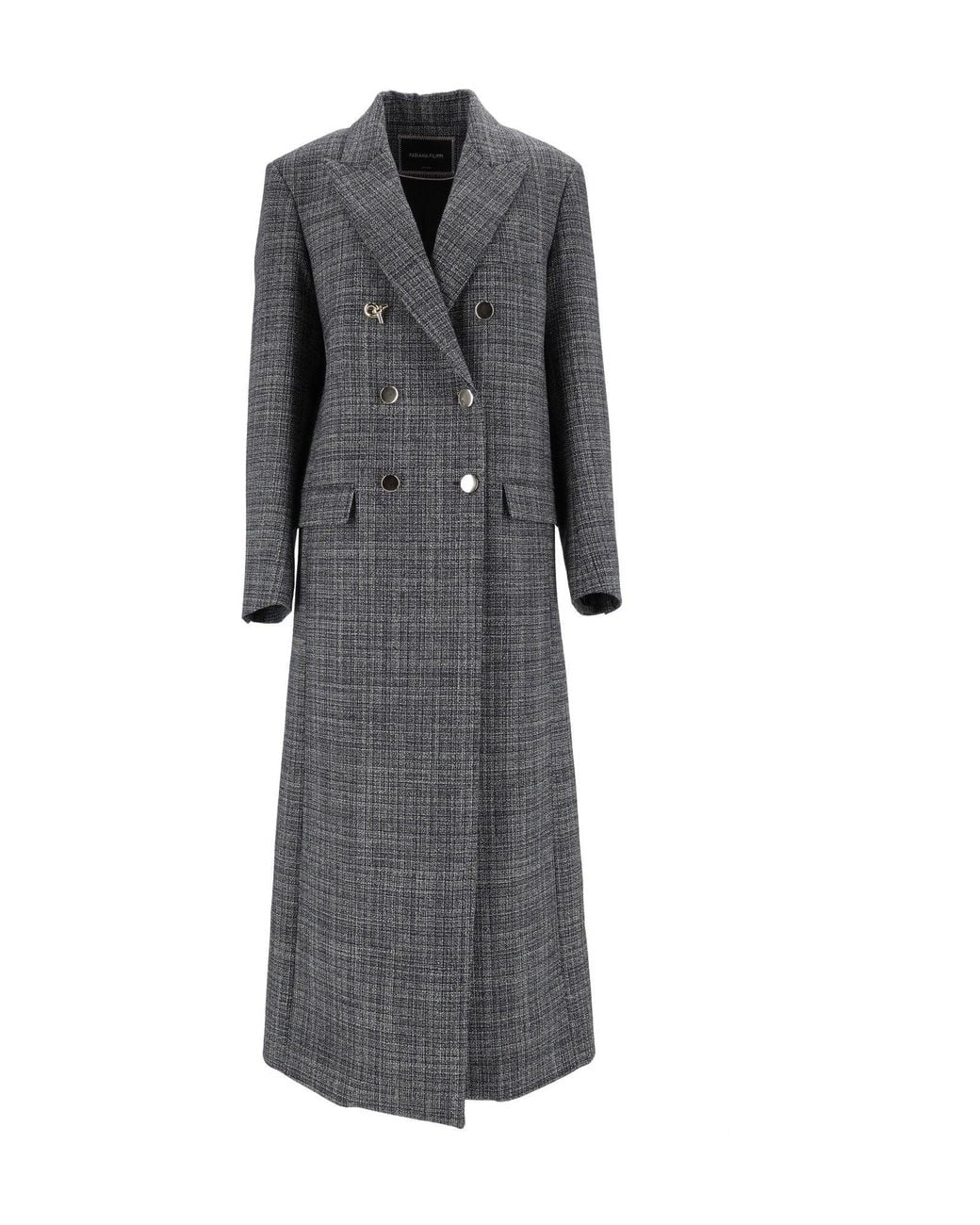 Fabiana Filippi Gray Night Double-Breasted Long Wool Coat