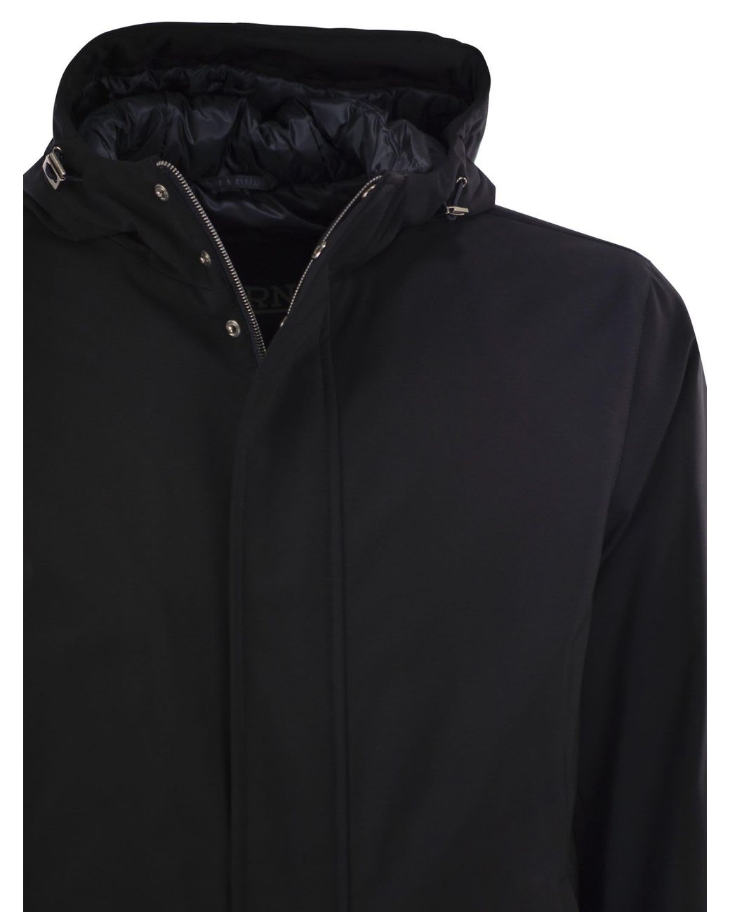 Herno Black Stretch Technical Fabric Hooded Padded Parka