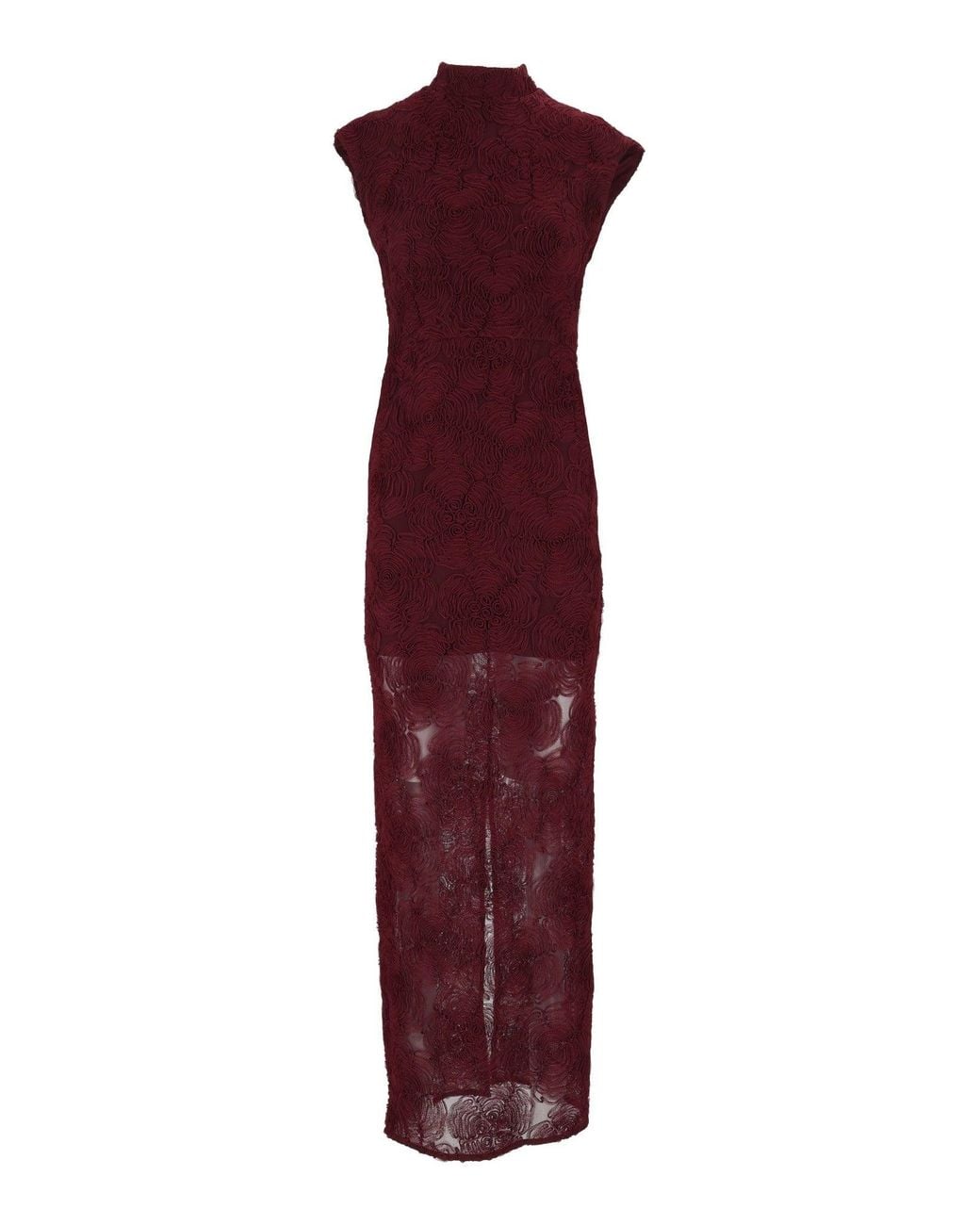 ROTATE BIRGER CHRISTENSEN Purple Tight-Fit Floral Mesh Maxi Dress