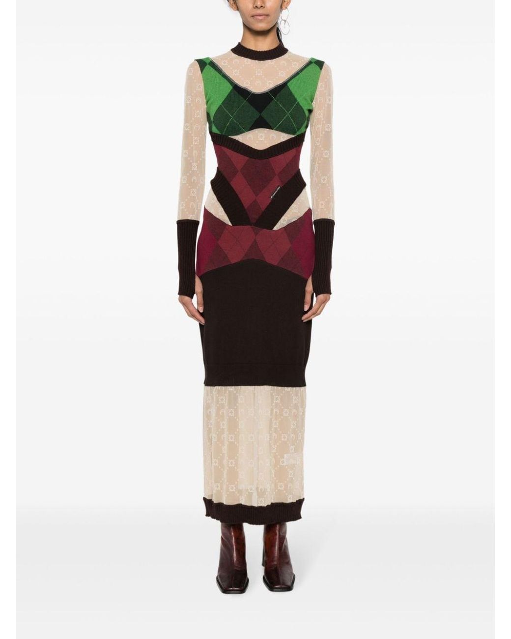 MARINE SERRE Green Wool Long Dress