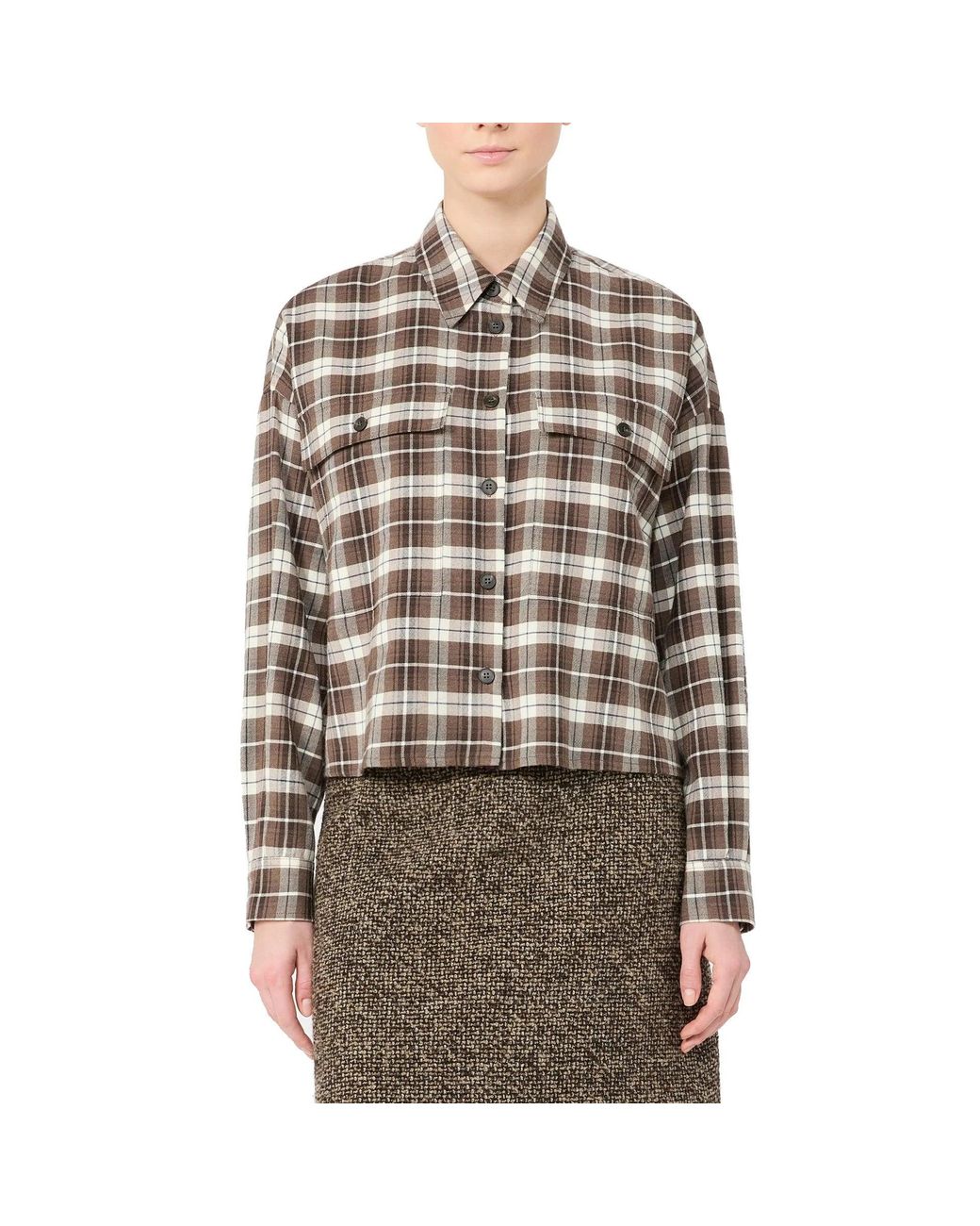 Weekend by Maxmara Gray Weekend Plaid Flannel Shirt