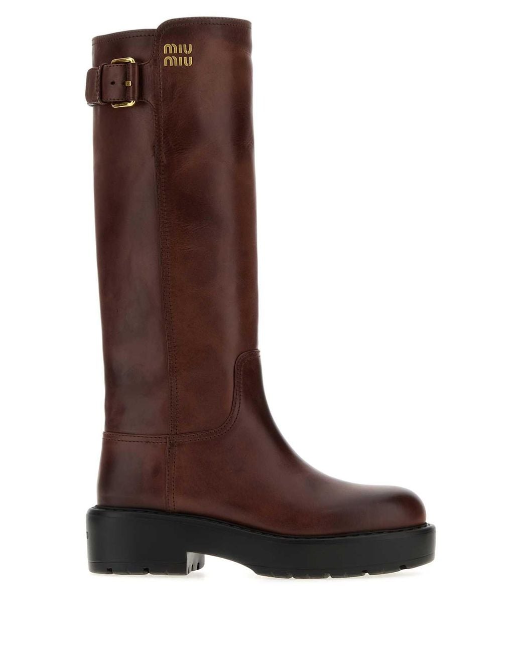 Miu Miu Brown Logo Leather Boots