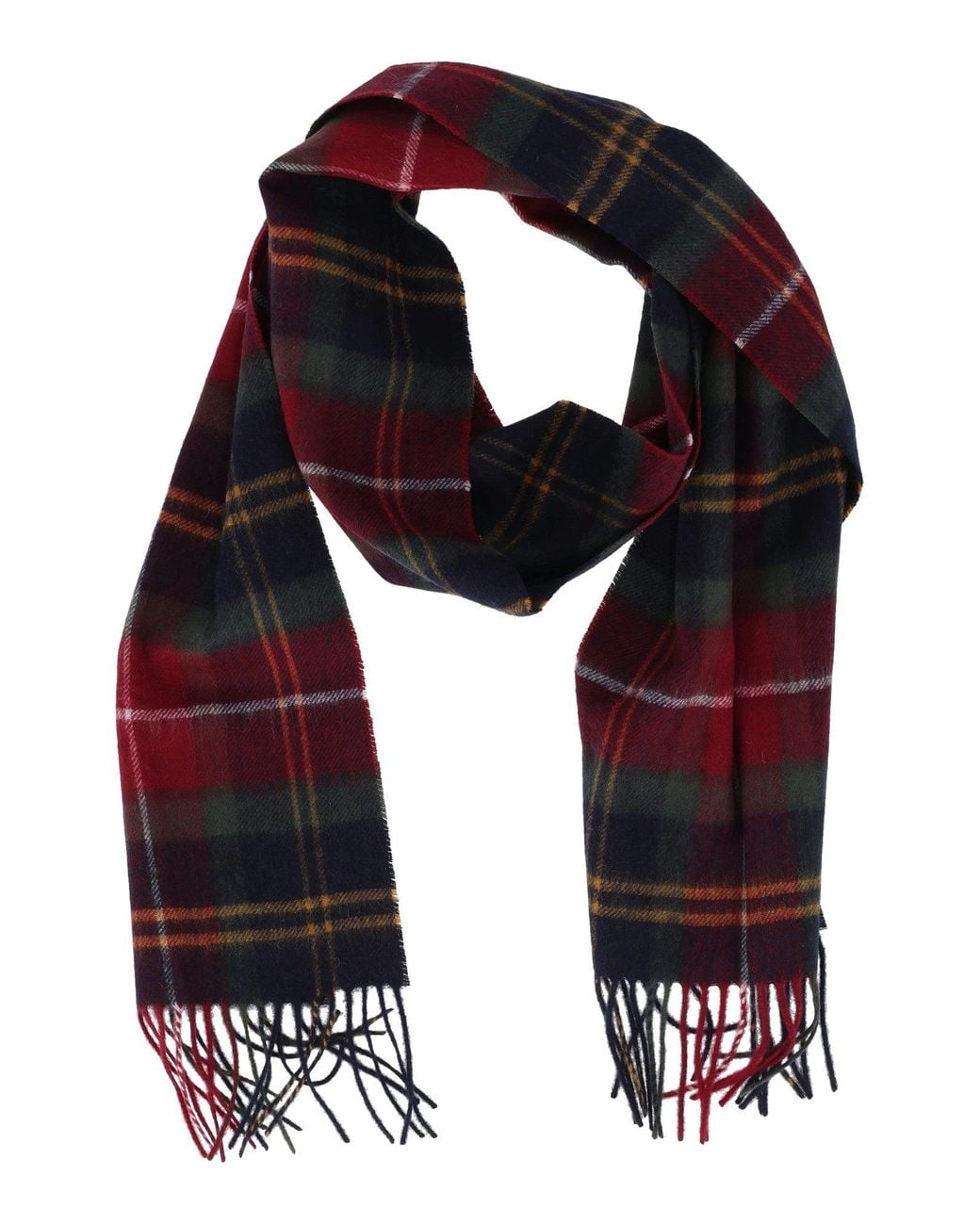 Barbour Red Wool Cashmere Tartan Scarf