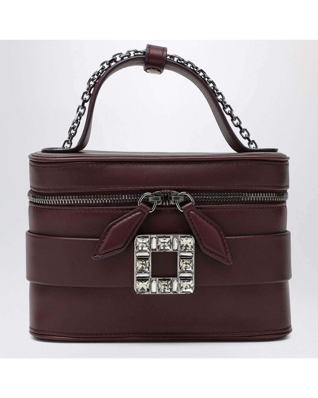 Roger Vivier Leather Vanity Bag Bordeaux With Rhinestone