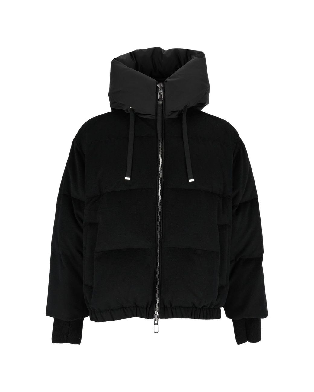 DUNO Black Quilted Puffer Jacket With High Collar And Cropped Silhouette