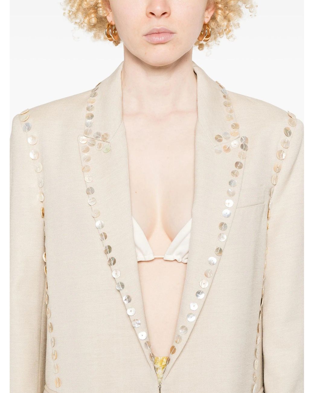Forte_forte Natural Viscose Wool Slub Pearl Embroidered Jacket Clothing