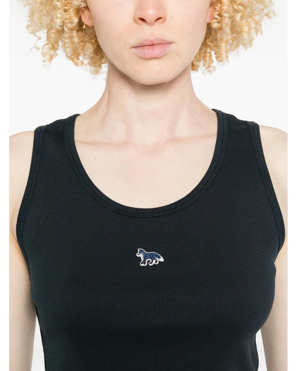 Maison Kitsuné Black Baby Fox Ribbed Tank Top