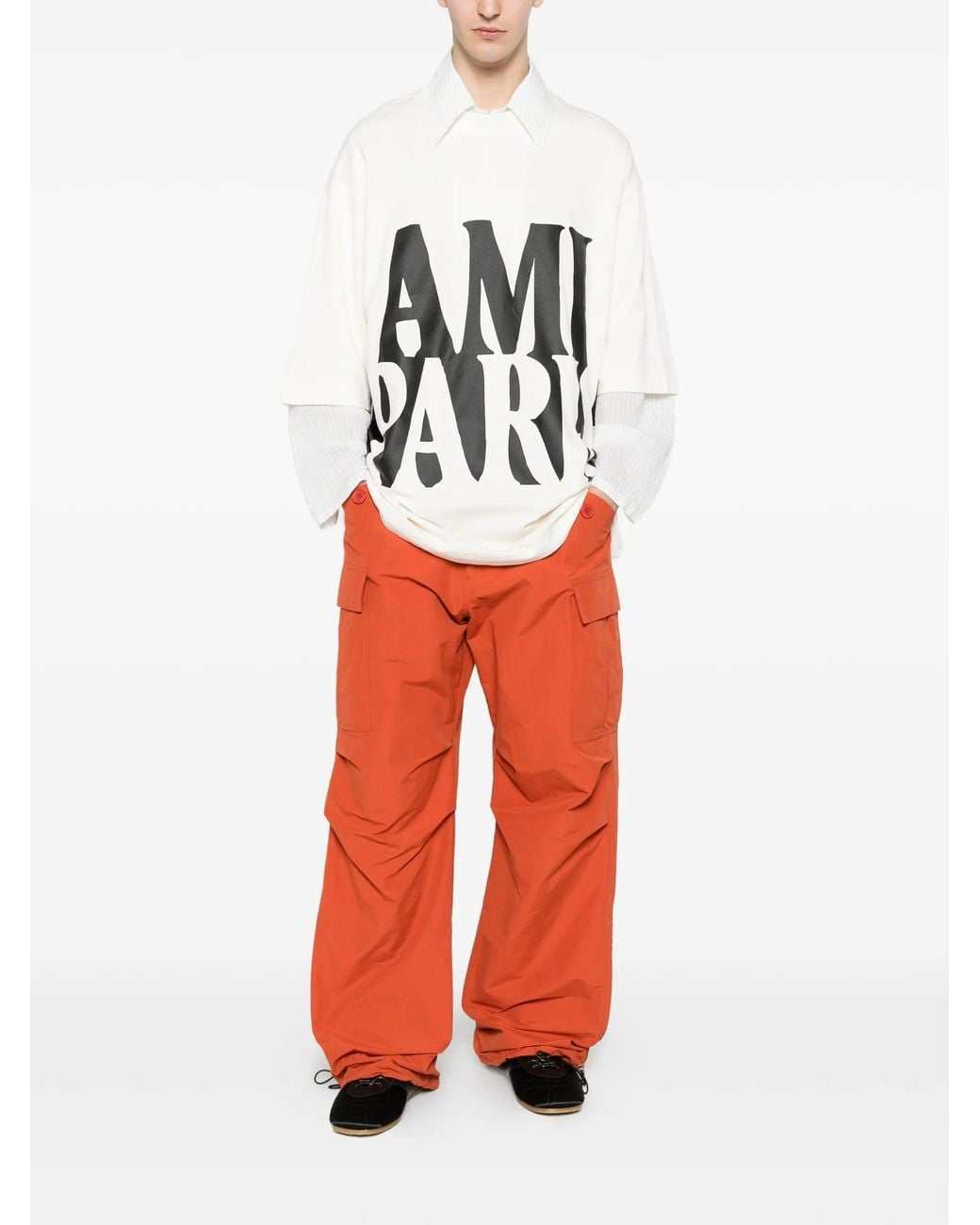 AMI White Oversize Fit Ss T-Shirt Paris Print