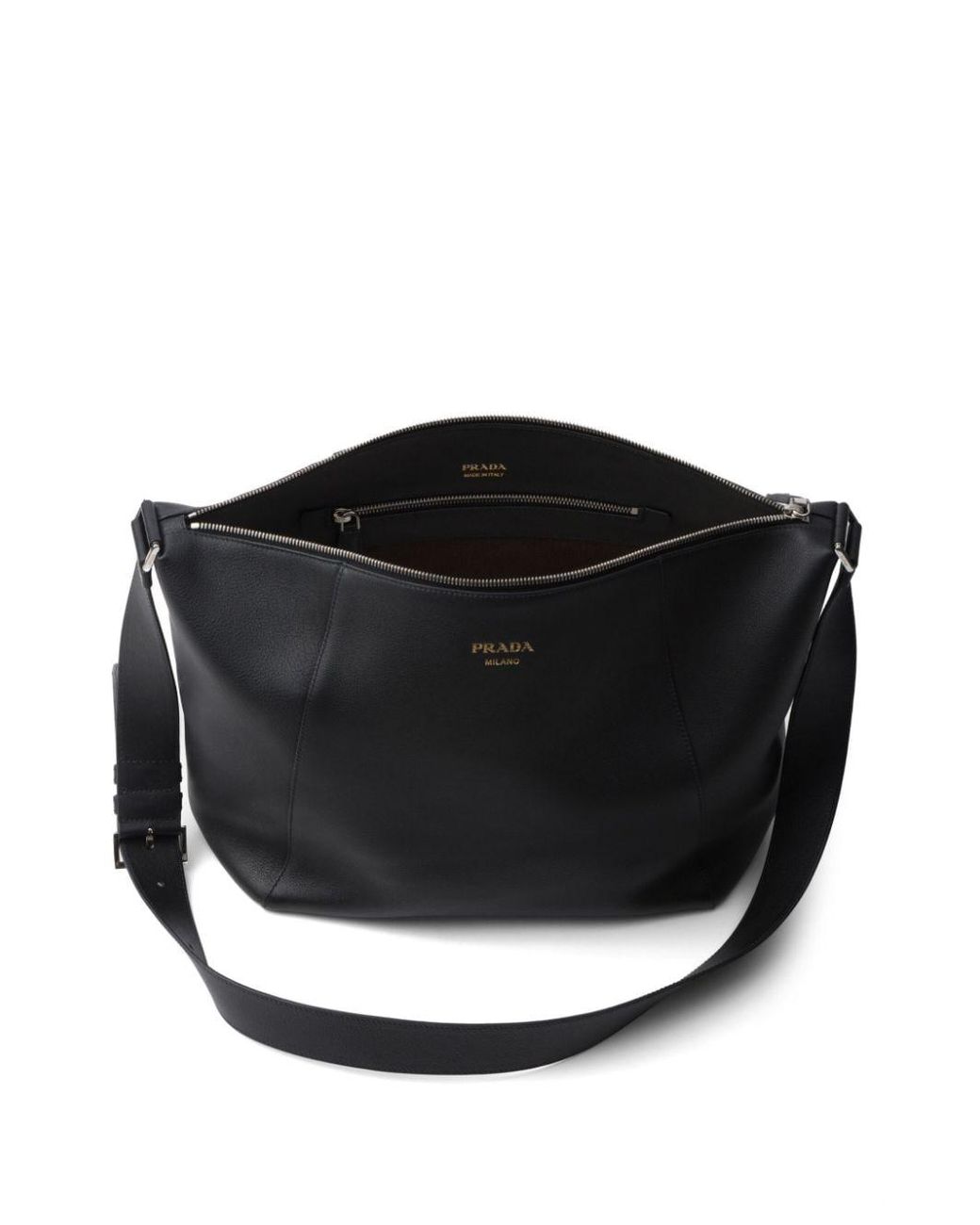 Prada Black Logo Stamp Leather Shoulder Bag