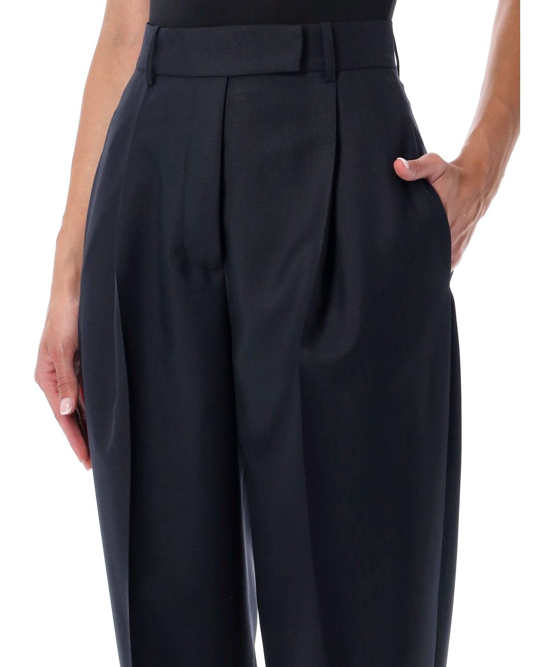Rohe Blue Daria Pleated Wool-Mohair Tapered Pants