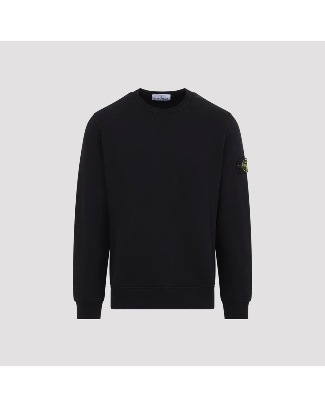 Stone Island Black Cotton Crew Neck Sweatshirt With Compass Badge for men