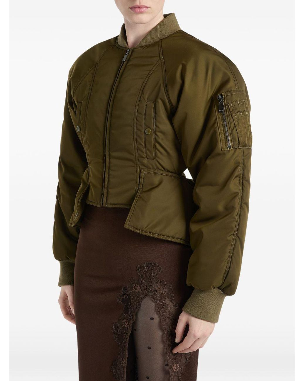 Balmain Green Nylon Bomber Jacket