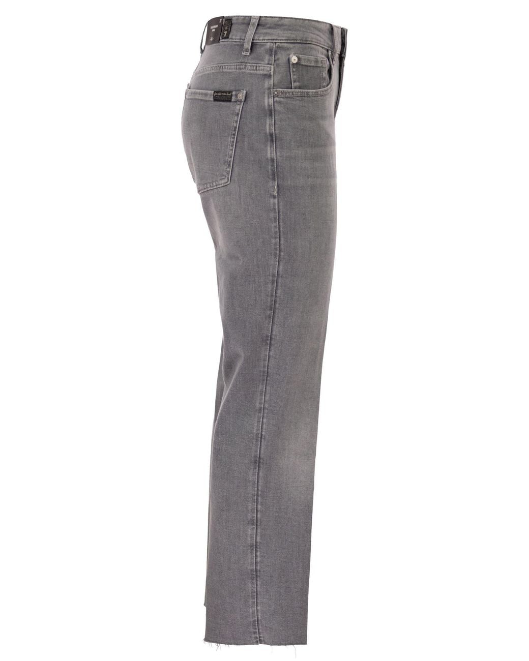 7 For All Mankind Gray Calie Straight Ankle Stretch Denim Jeans With Metallic Fibre