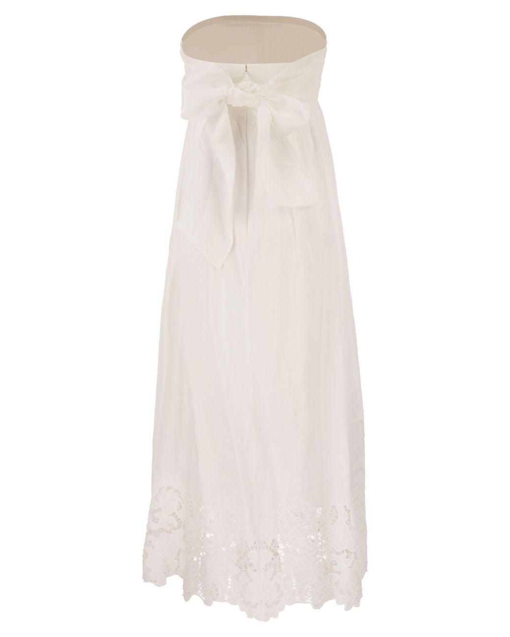 Max Mara White Strapless Linen Dress With Embroidered Hem
