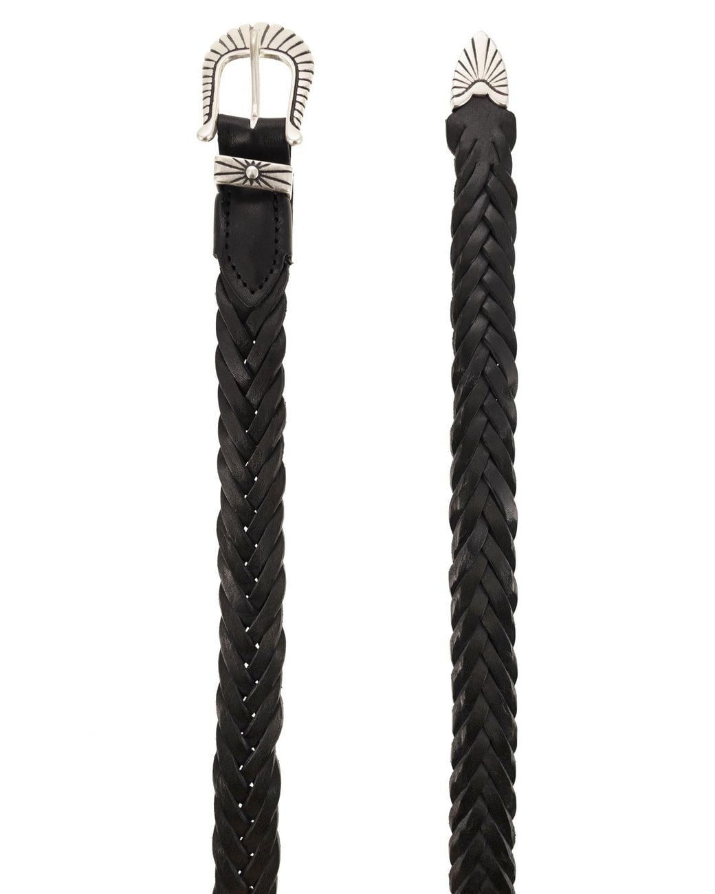 Alberto Luti Black Braided Leather Belt for men